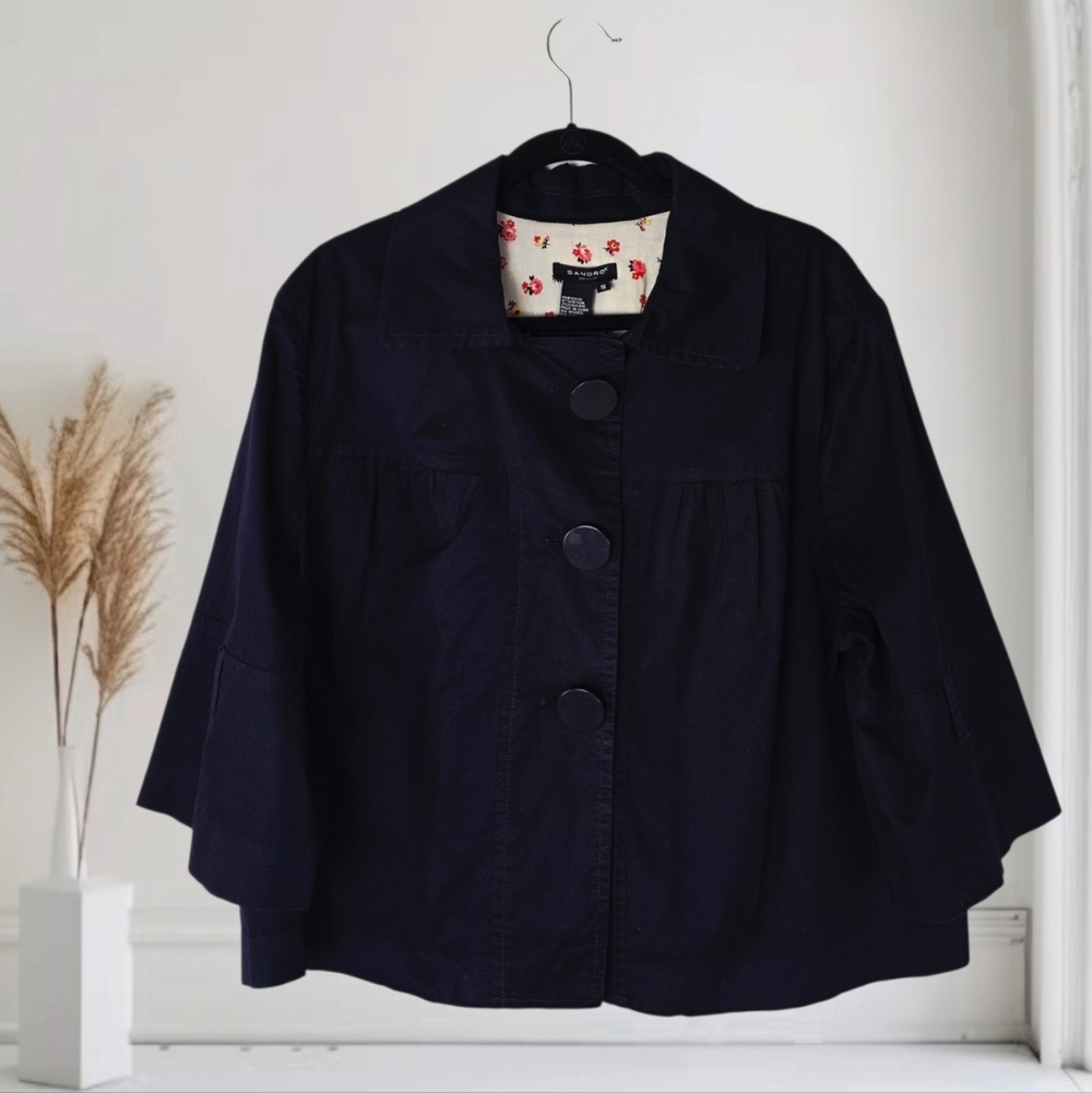 Sandro Dark Navy Women's 3/4 Sleeve Button-Front Jacket Size 1X